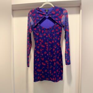 AFRM NWOT Revolve Purple Mesh Mini Dress with Roses